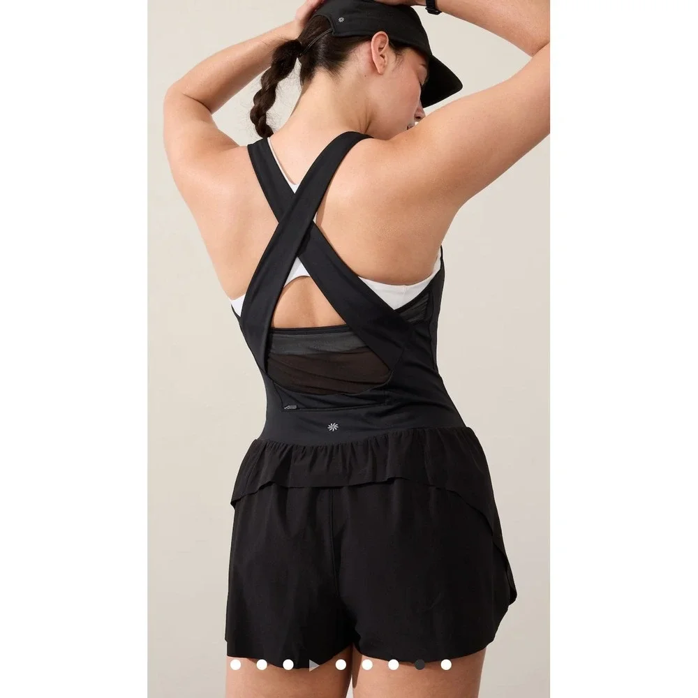 Athleta Black Crossover Runsie Athletic Shorts Romper‎ Large Tall